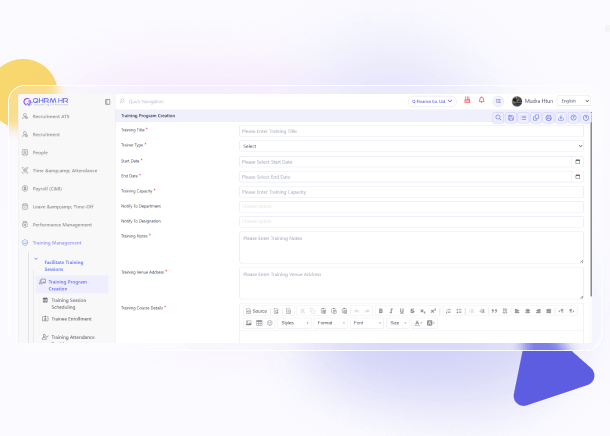 QHRM Learning & Development Web Interface